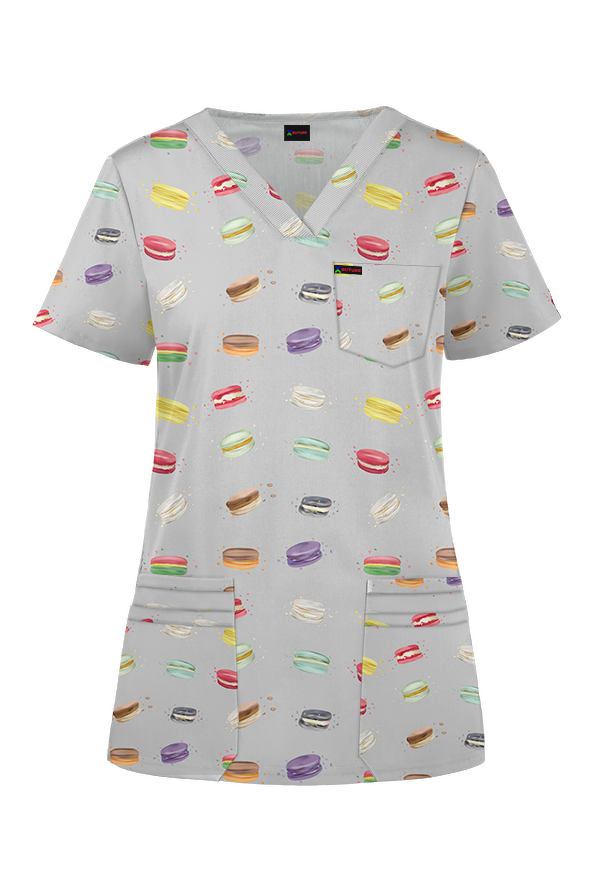 Macaron Biscuits Printed Scrub Top Nurses Medical Fun Friday Scrub Top