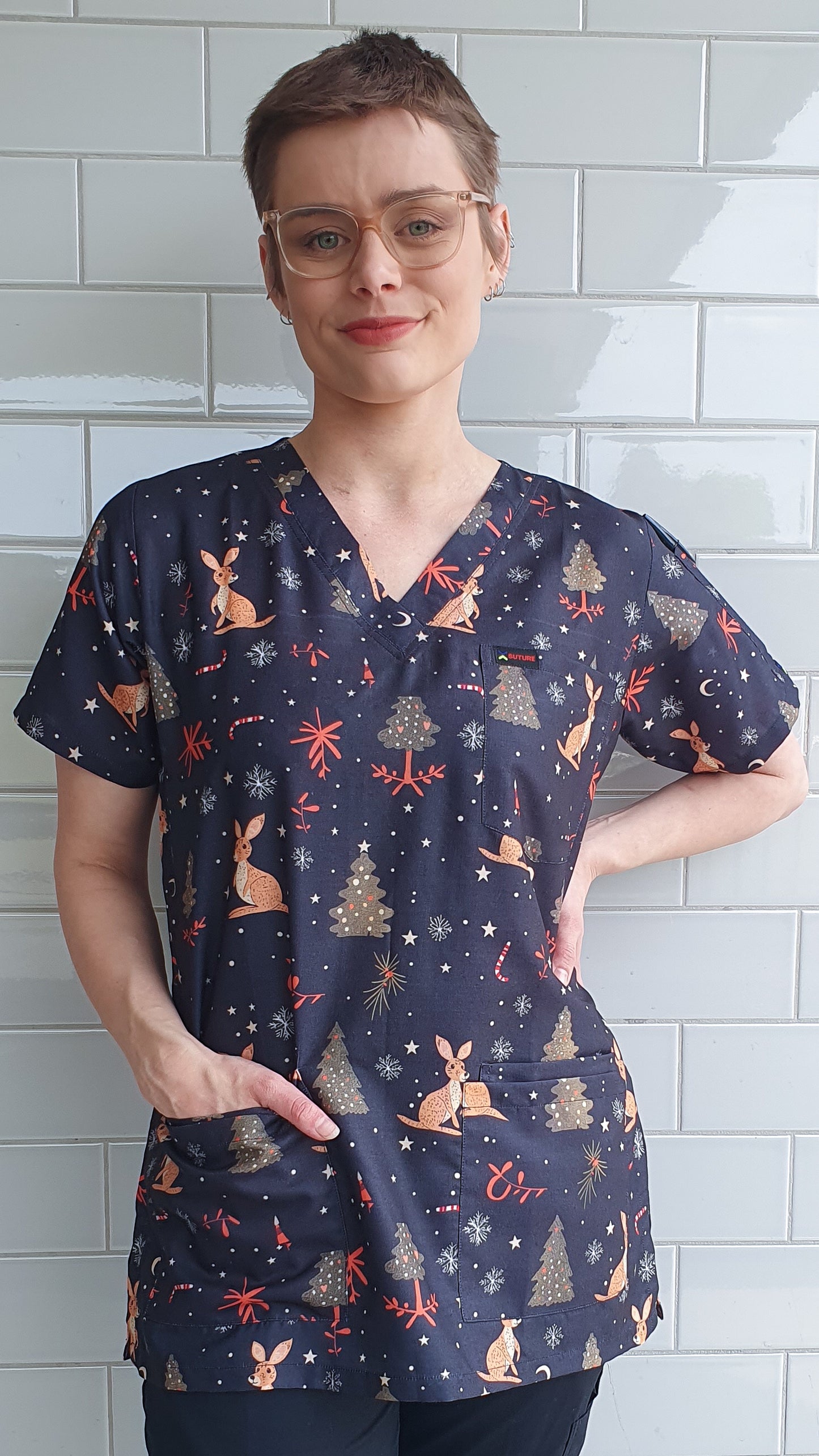 Kangaroo Christmas Printed Fun Scrub Top Australia