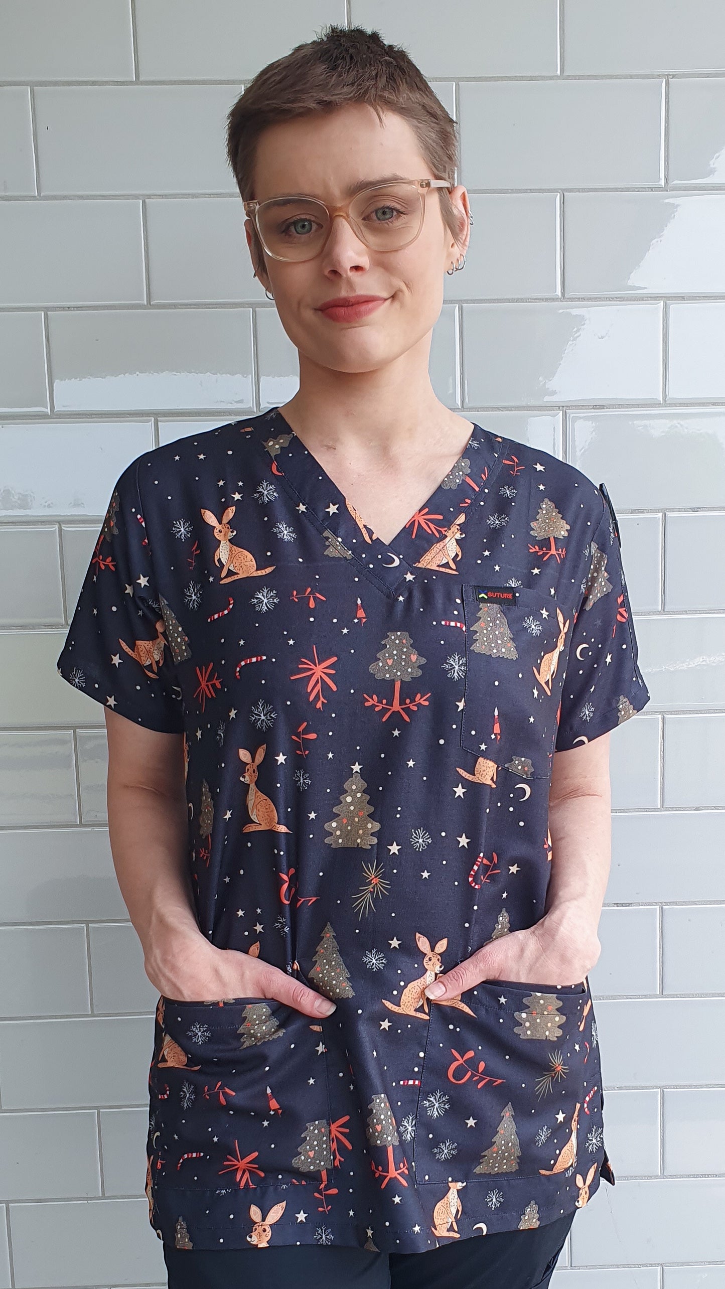 Kangaroo Christmas Printed Fun Scrub Top Australia