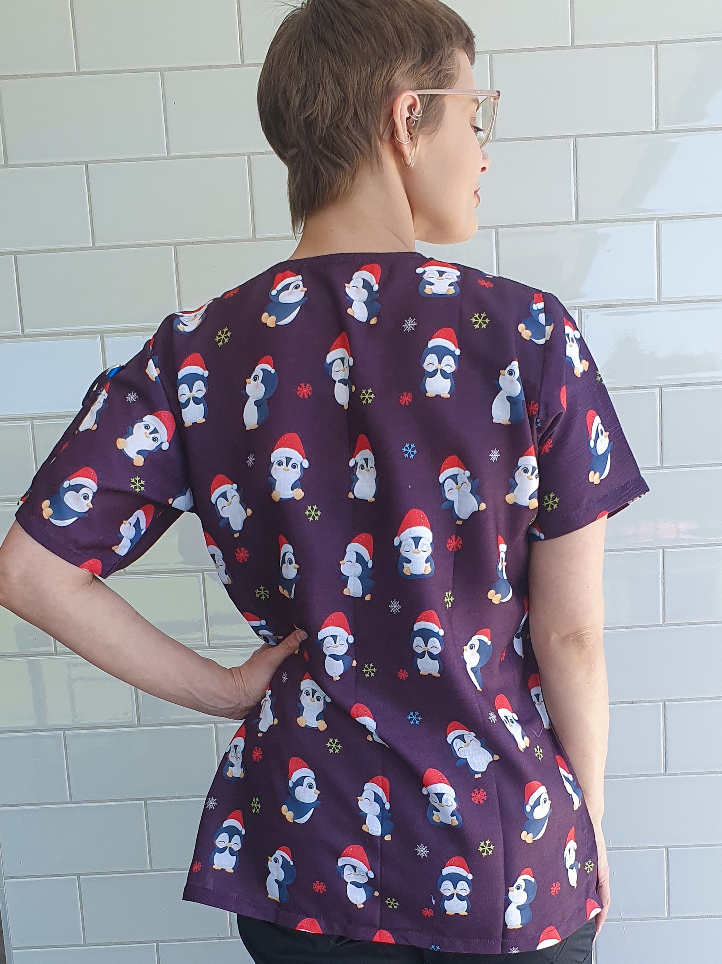 Christmas Penguin Printed Scrub Top Australia