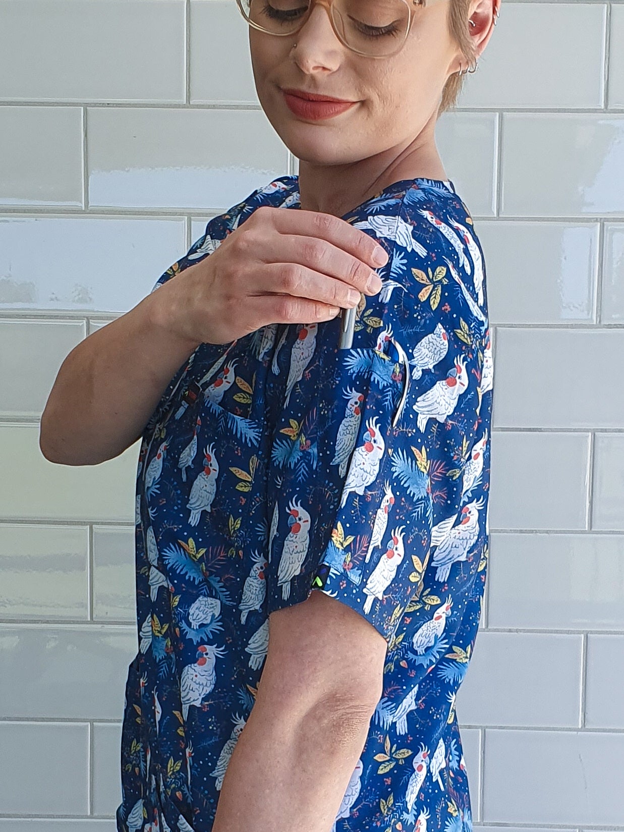 Cockatoo Christmas Printed Fun Scrub Top Australia