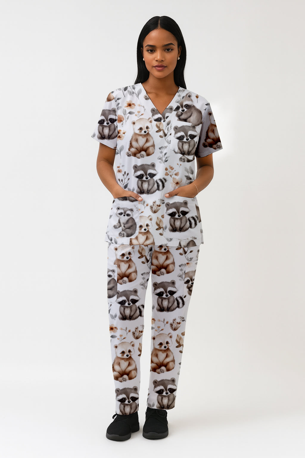 Cute Raccoon Printed Fun Scrub Set Australia