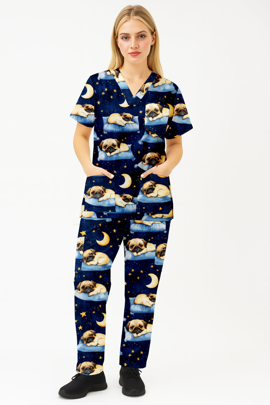 Pug Sleeping Printed Scrub Set Australia