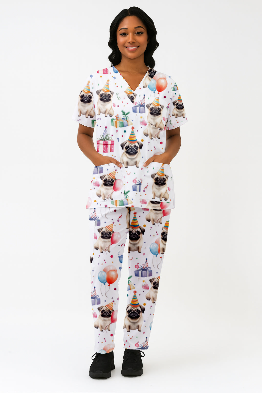 Pug Partying Printed Fun Scrub Set Australia