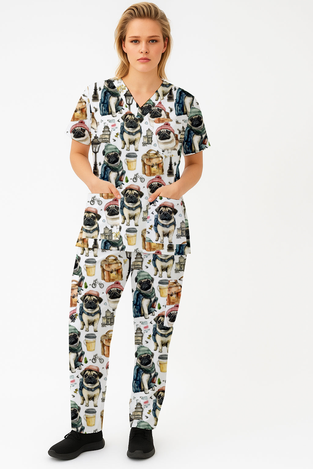 Pug Tourist Printed Scrub Set Australia