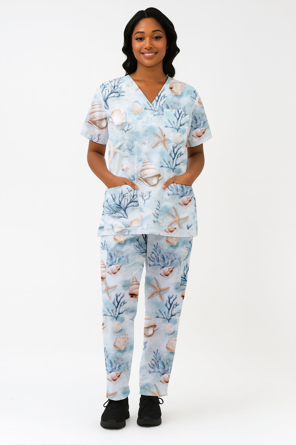 Ocean FLoor Shells and Coral Printed Scrub Set Australia