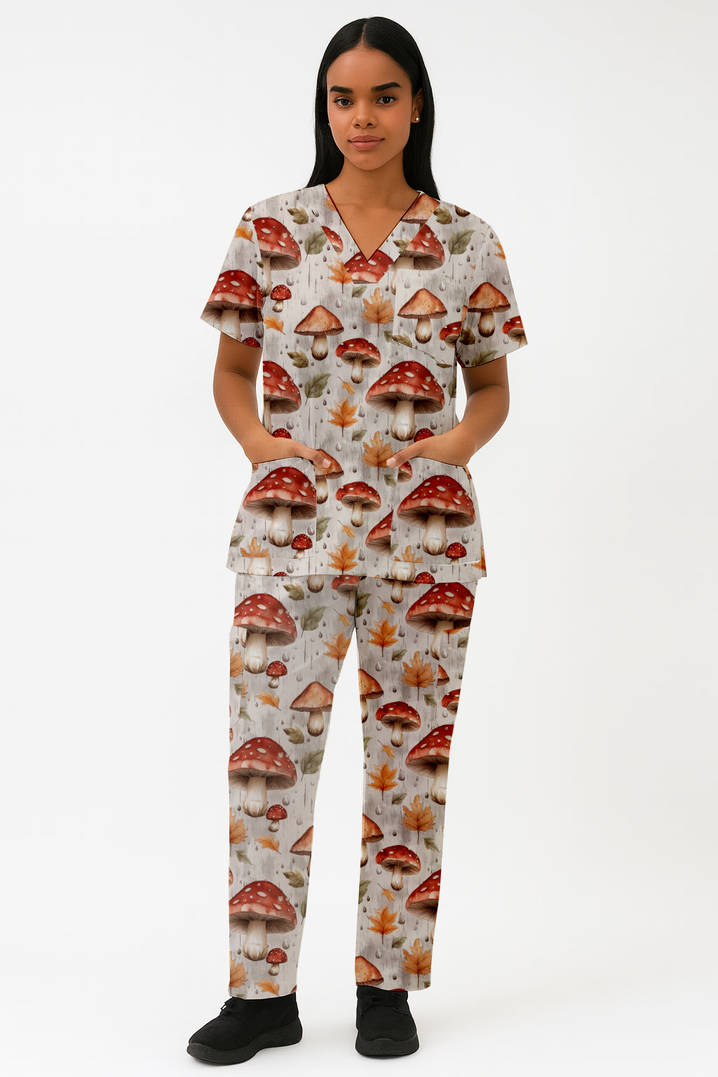 Autumn Mushroom Printed Scrub Set