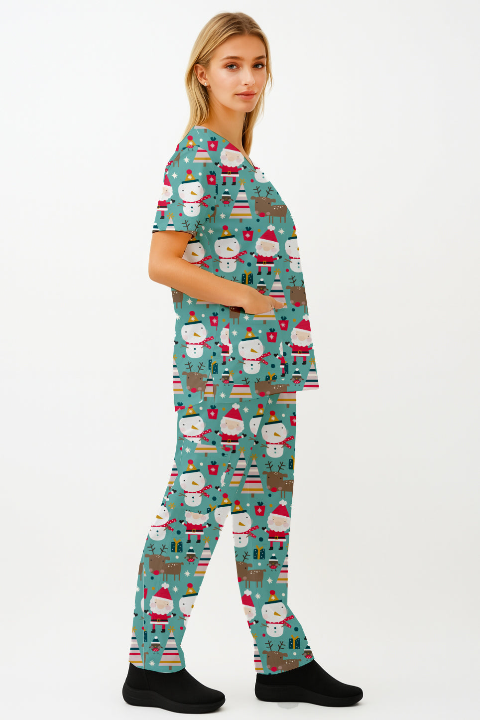 Snowman Santa Christmas Printed Scrub Set