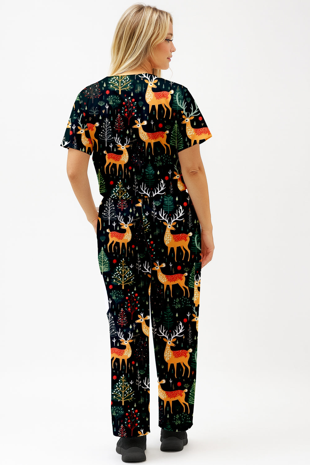 Christmas Reindeer Printed Scrub Set