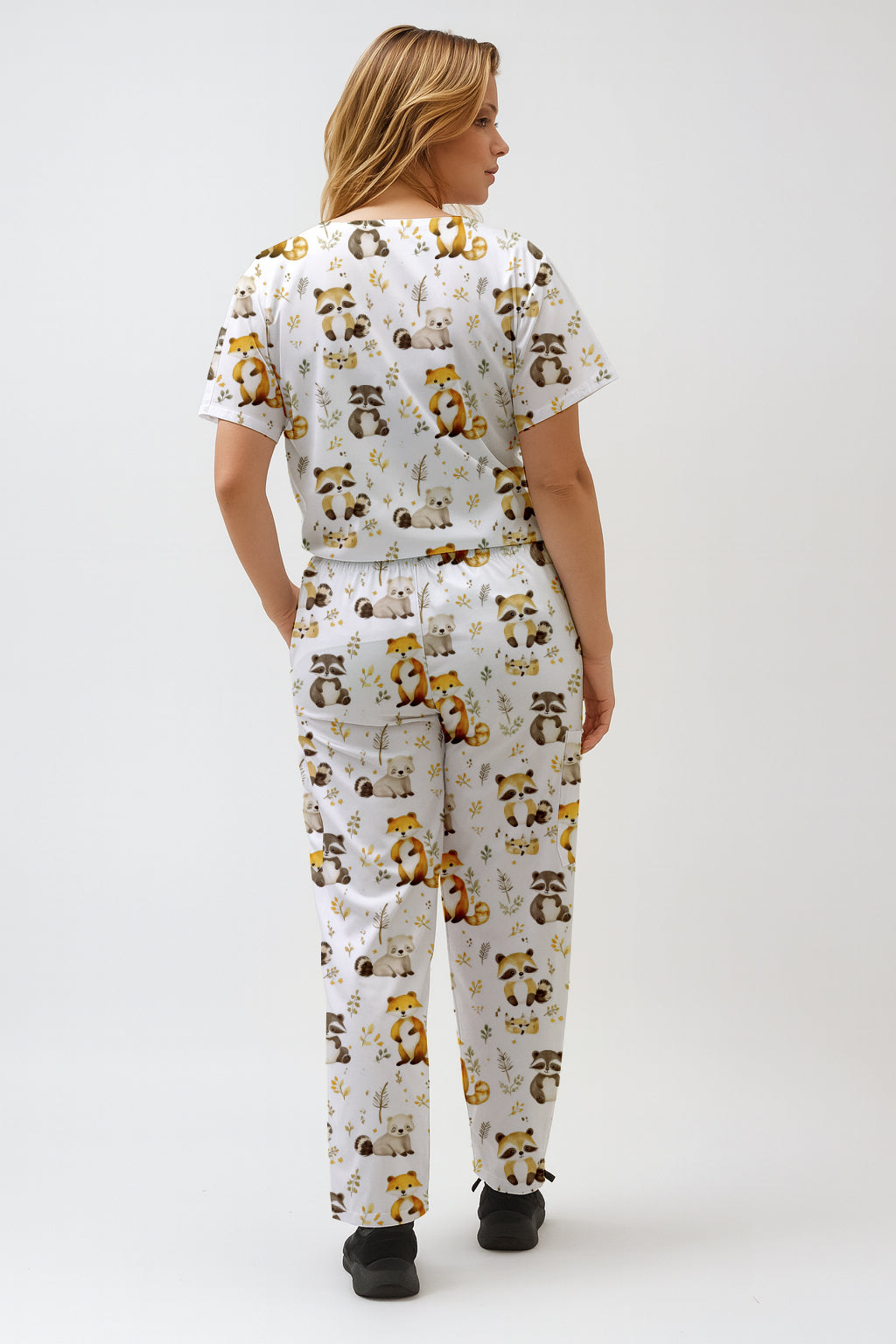Woodland,Fox, Raccoon Printed Scrub Set