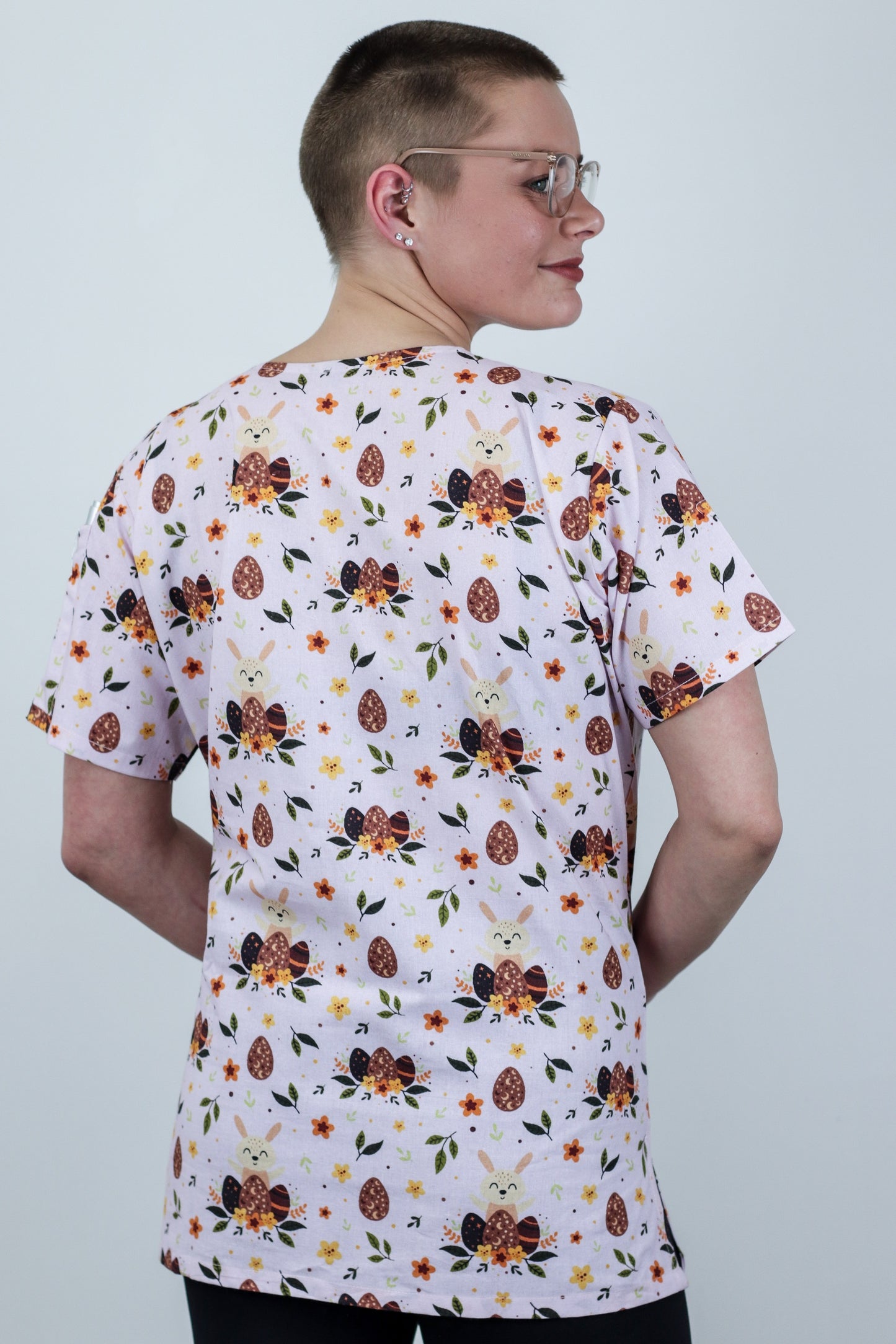 Easter Bunny Easter Egg Printed 100% Cotton Medical Fun Scrub Top Australia Nurses uniform