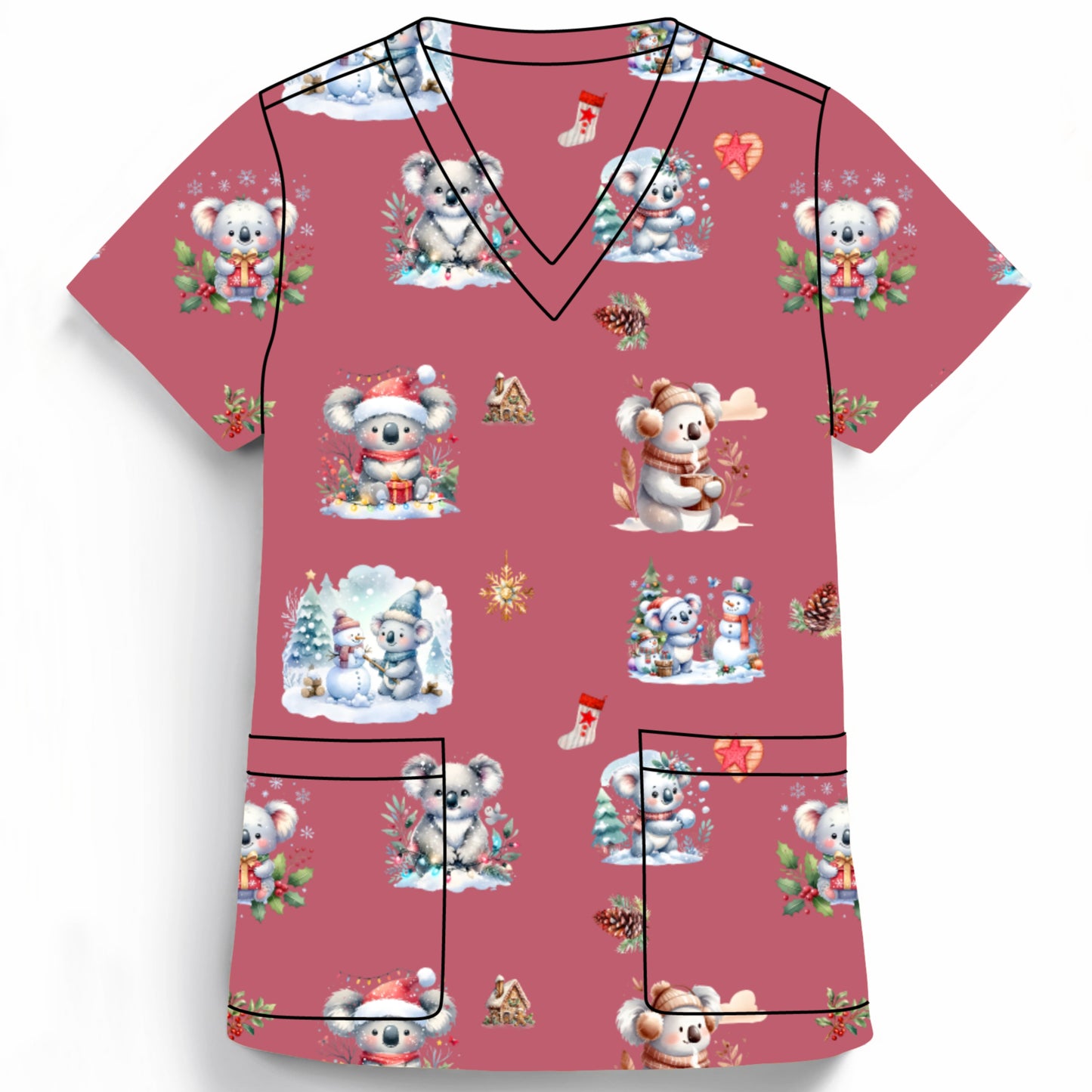Christmas Koala Printed Fun Scrub Top Australia