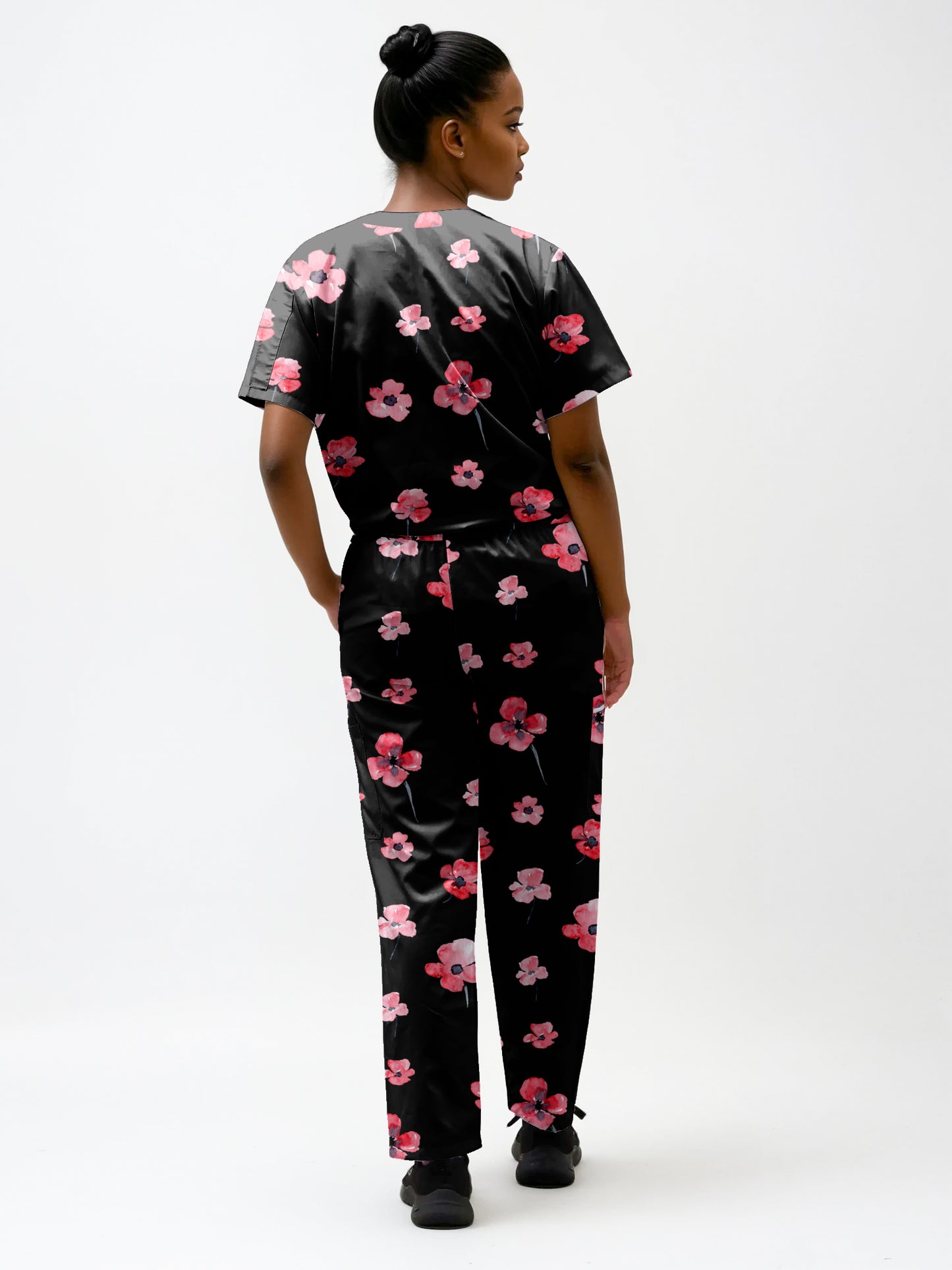 Poppy Flower ANZAC day Print fun Scrub Set , Top and Pants 100% Cotton