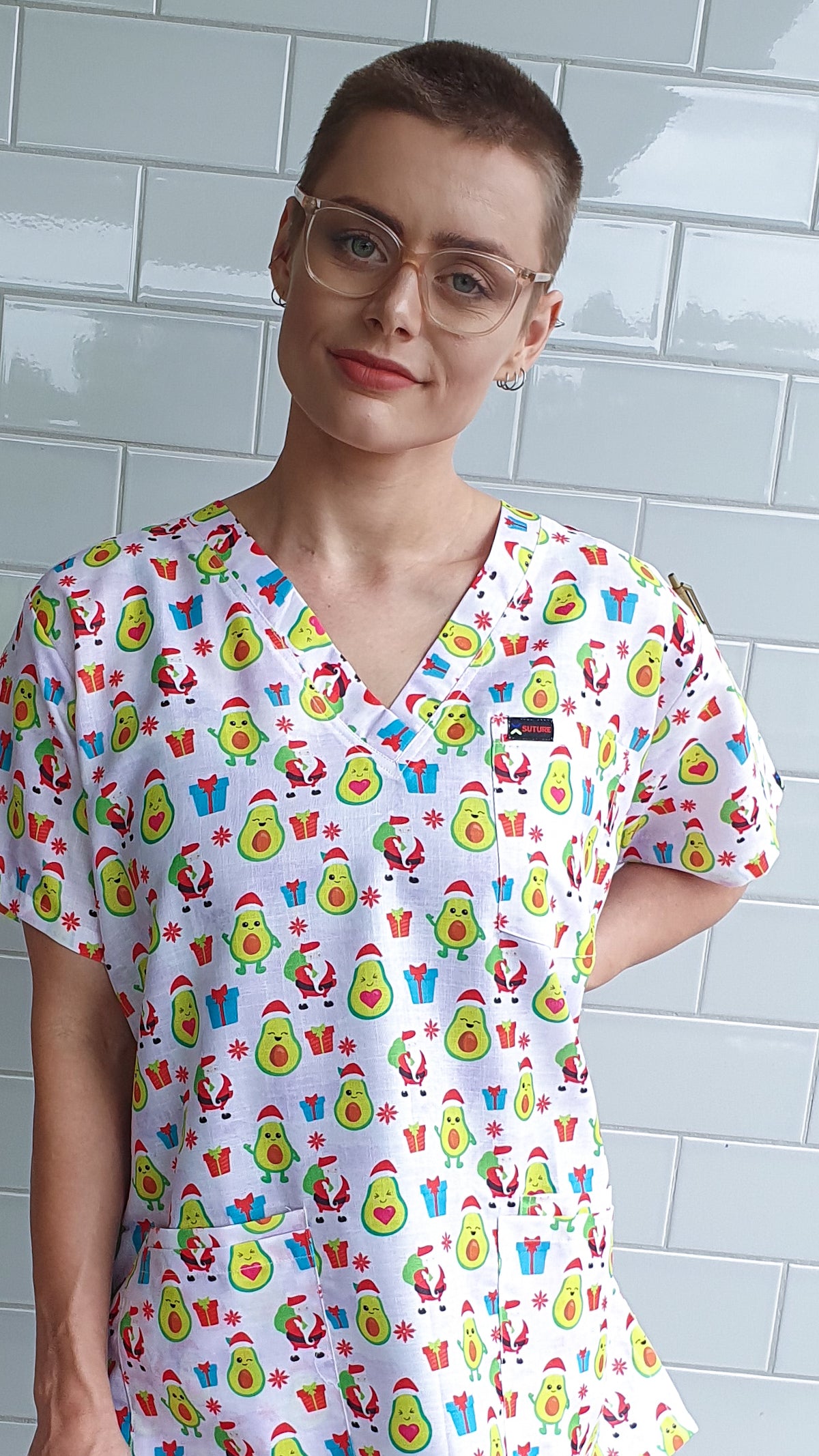 Avocado Christmas Scrub Top