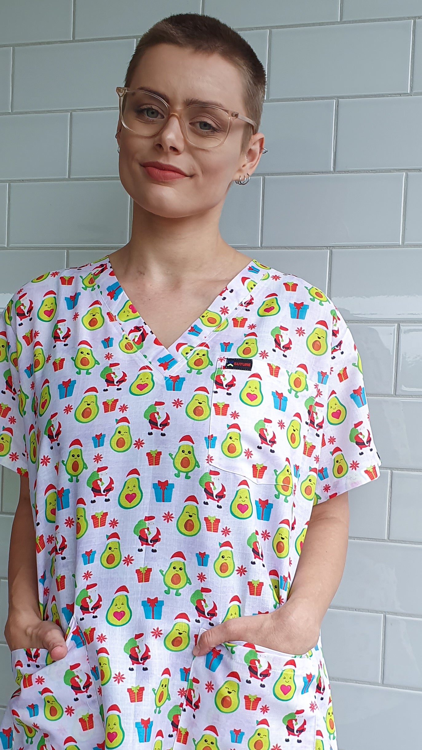 Avocado Christmas Scrub Top
