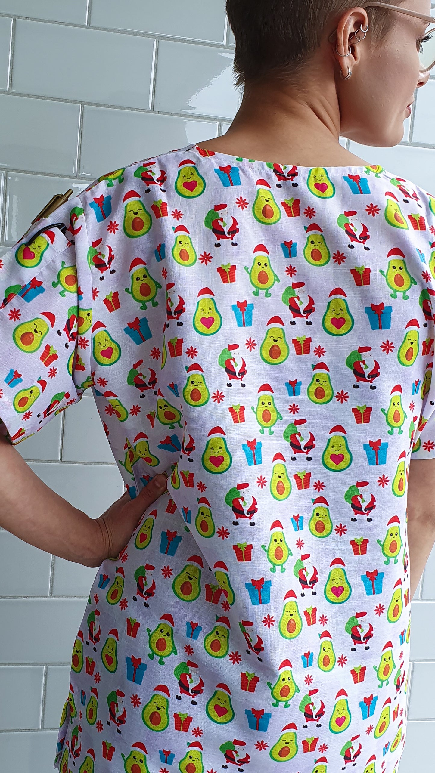 Avocado Christmas Scrub Top