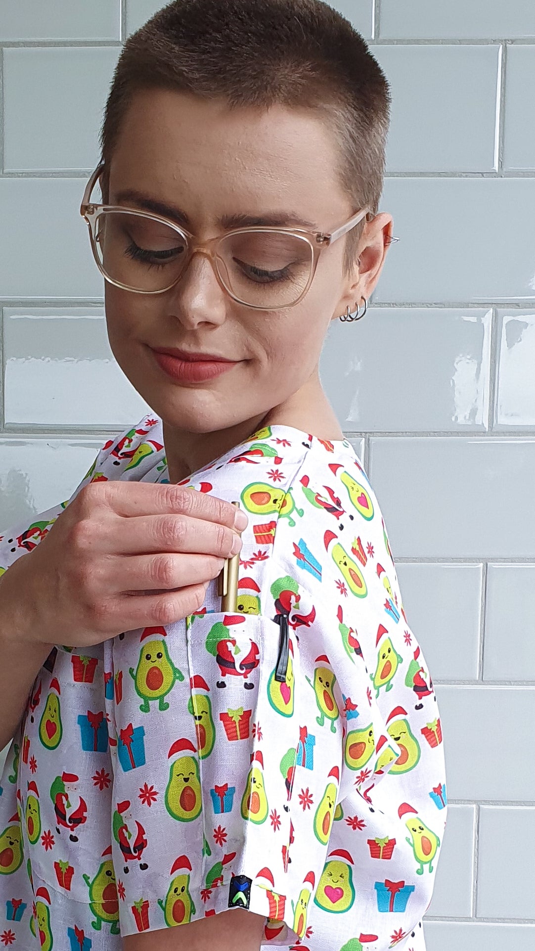 Avocado Christmas Scrub Top
