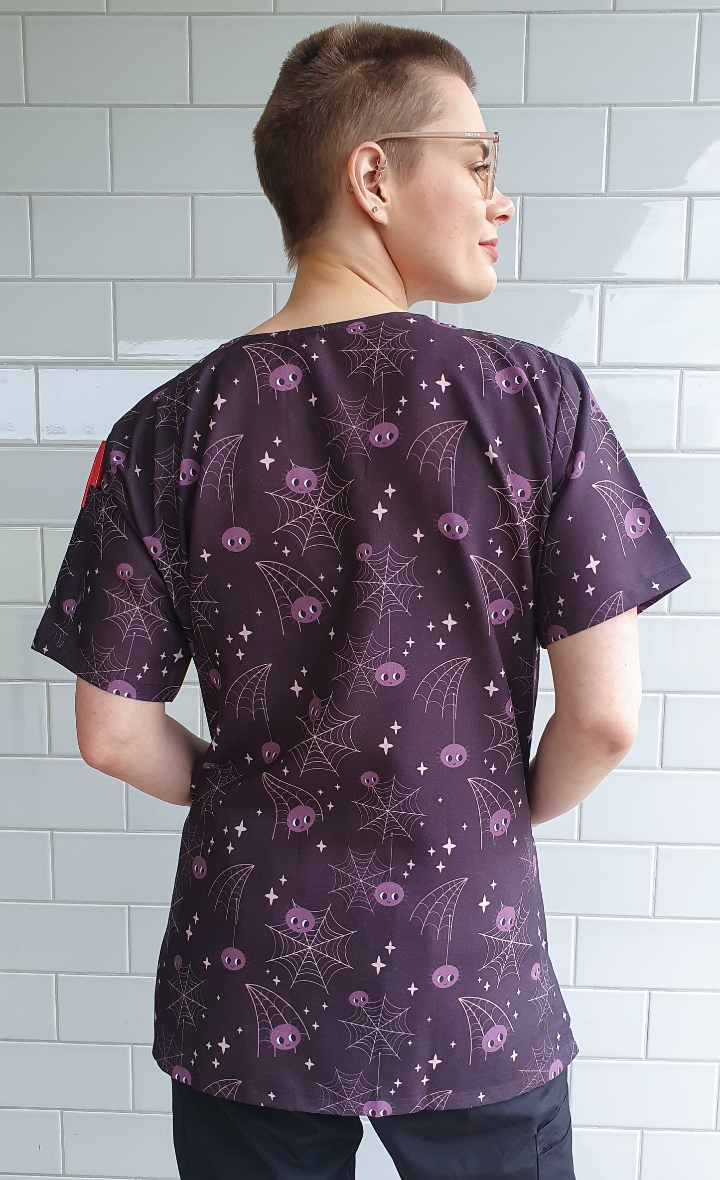 Halloween Printed Scrub Top Spider Web print For Nursing Medical