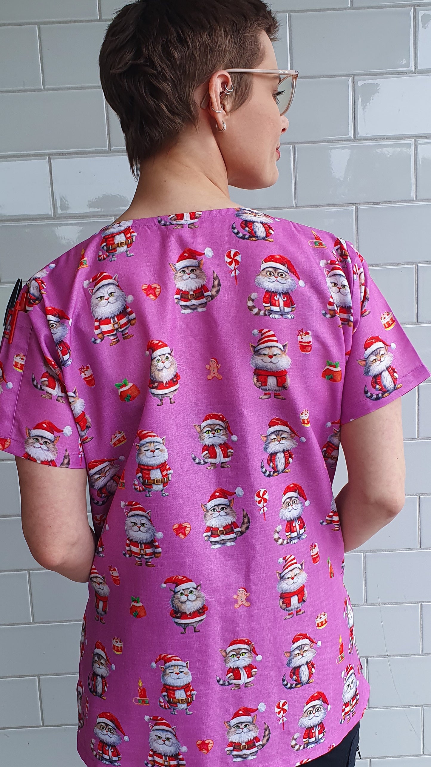 Christmas Cat Printed Christmas Scrub Top Australia