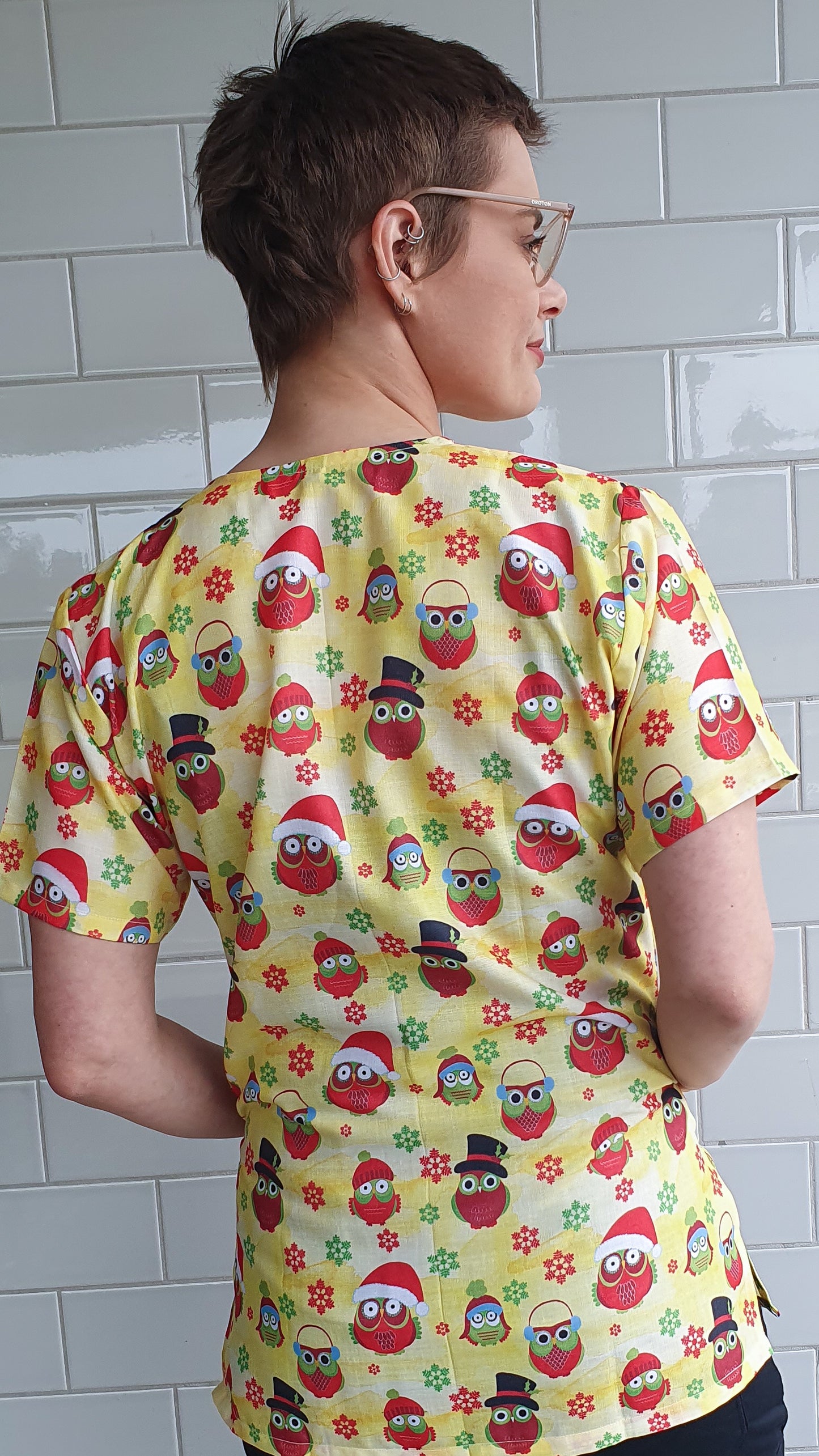 Owl Printed Christmas Scrub Top Australia
