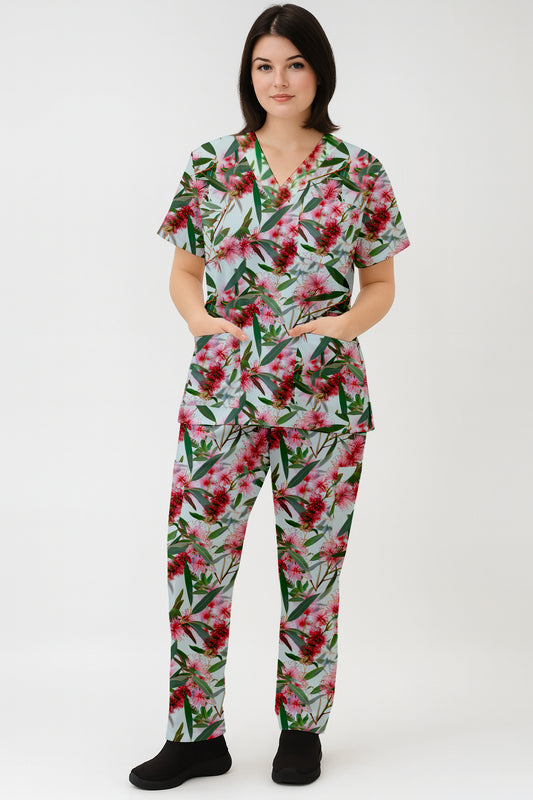 Australian Flower Bottlebrush Printed  Scrub Set
