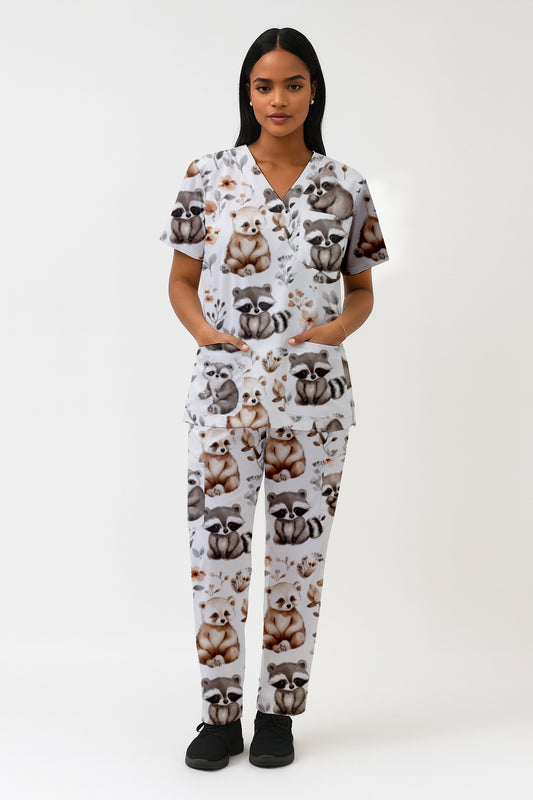 Cute Raccoon Printed Fun Scrub Set Australia