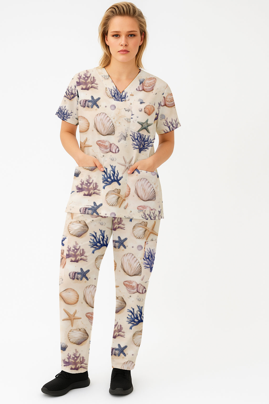 Shells Star fish and Coral Ocean floor  Printed Scrub Set Australia