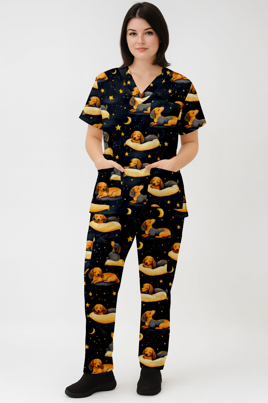 Dachshund sleeping  Printed Fun Scrub Set Australia