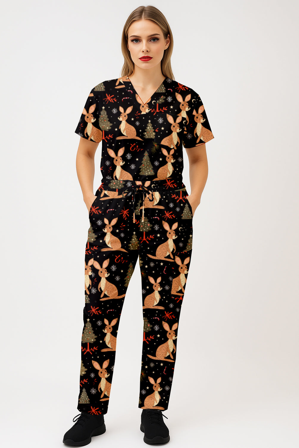 Kangaroo Christmas  Tree Printed  Scrub Set