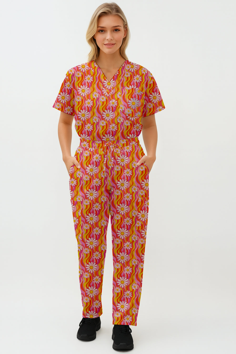Retro Daisy  Printed  Scrub Set