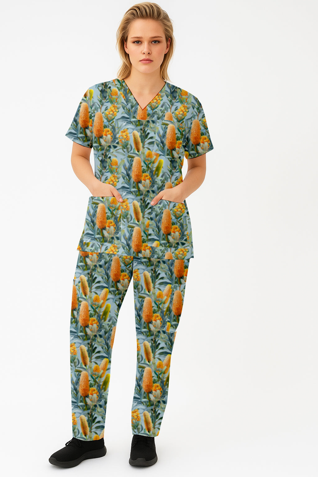 Australian Floral Banksia Printed  Scrub Set