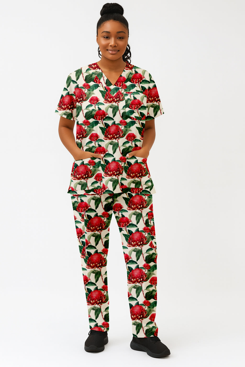 Australian Flower Waratah Printed  Scrub Set