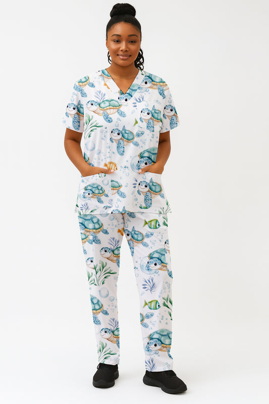 Cute Turtles  Printed Fun Scrub Set Australia