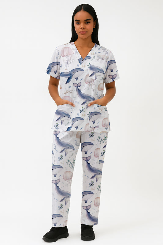 Whale Printed Fun Scrub Set Australia