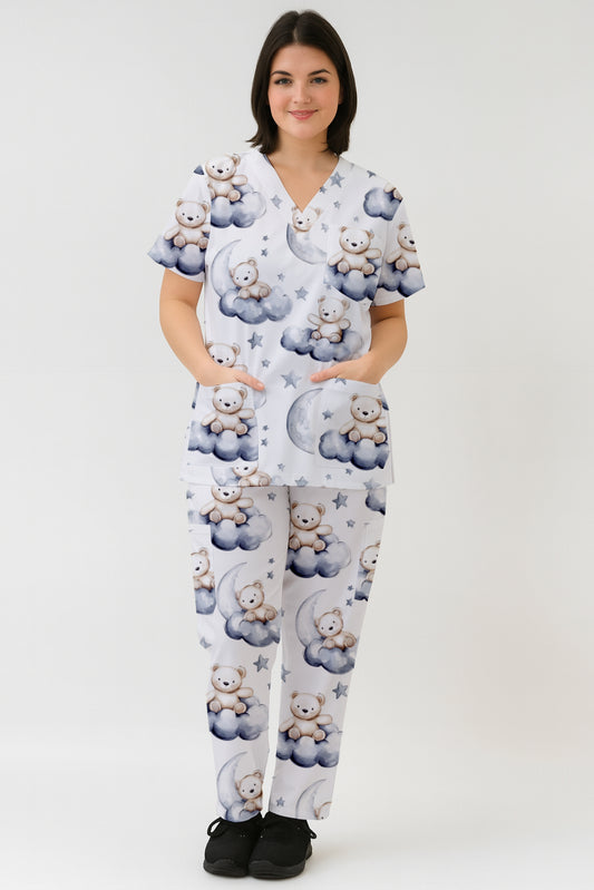 Cute Teddy 4 Printed  Scrub Set