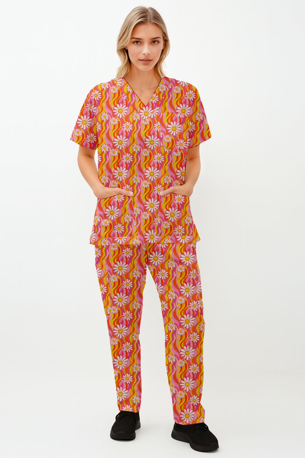 Retro Daisy  Printed  Scrub Set