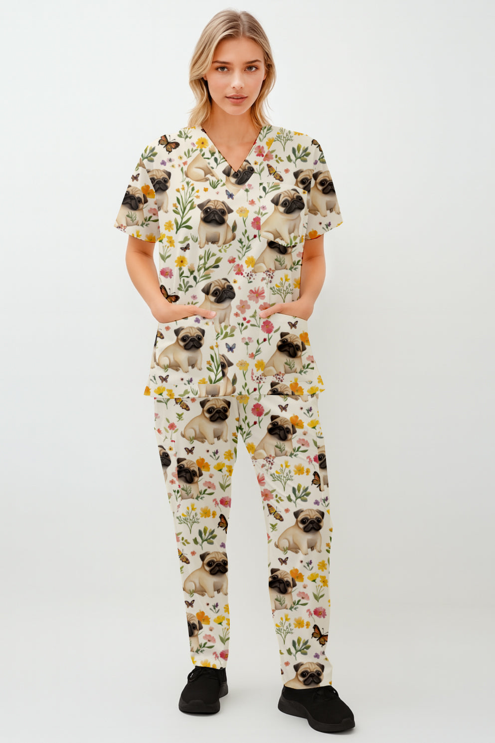 Pug in Garden Printed Scrub Set Australia