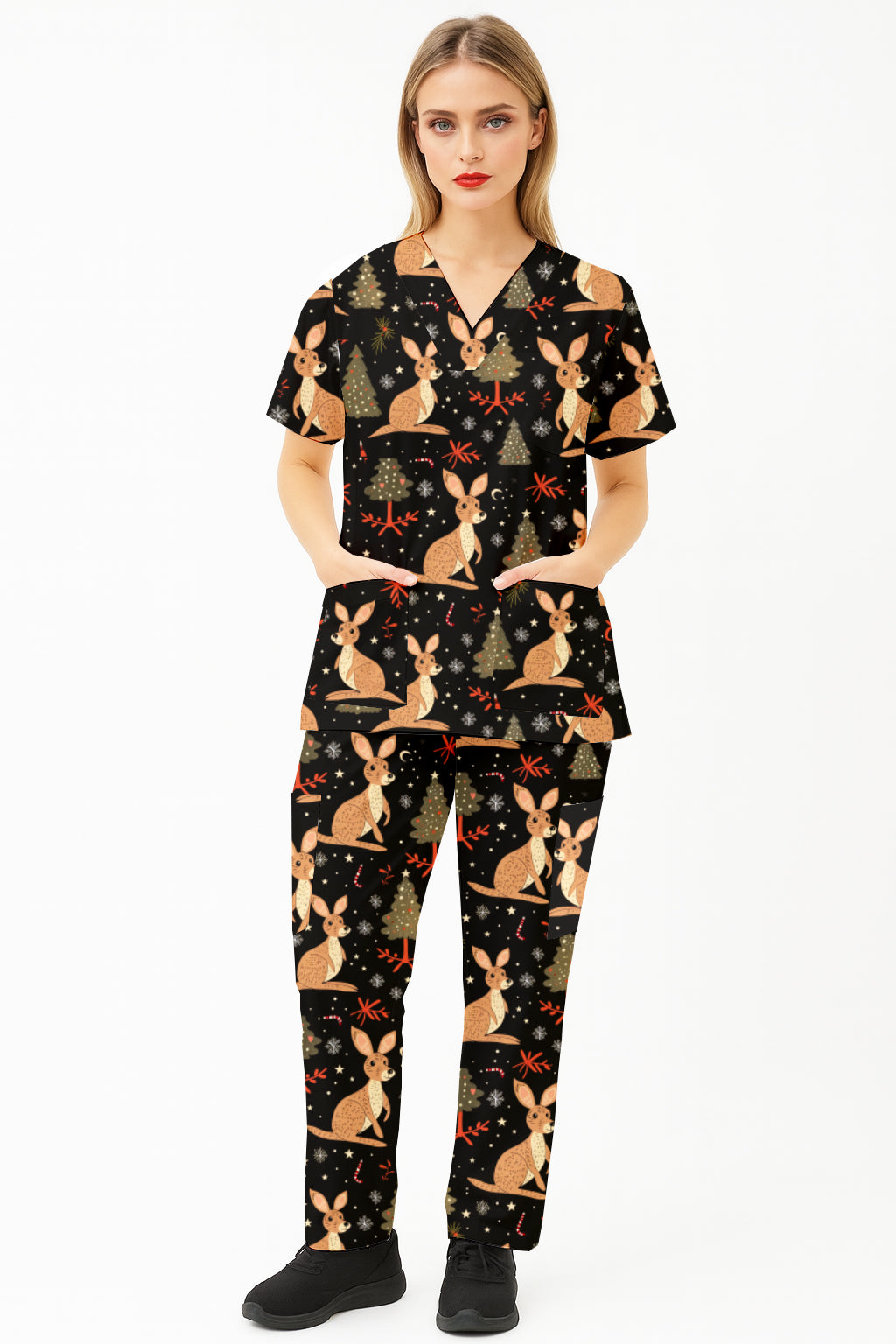 Kangaroo Christmas  Tree Printed  Scrub Set