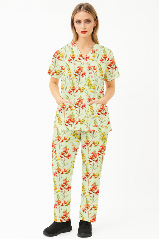Australian Floral Printed  Scrub Set