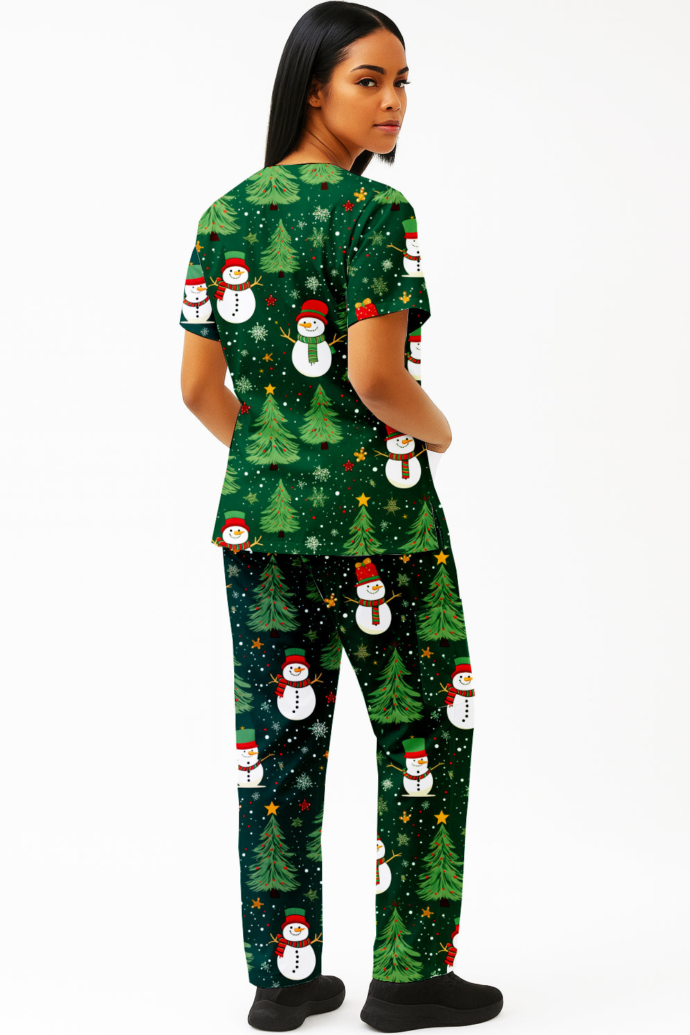 Snowman Christmas Tree Printed  Scrub Set
