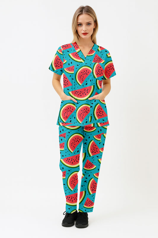 Watermelon Design 3  Printed  Scrub Set