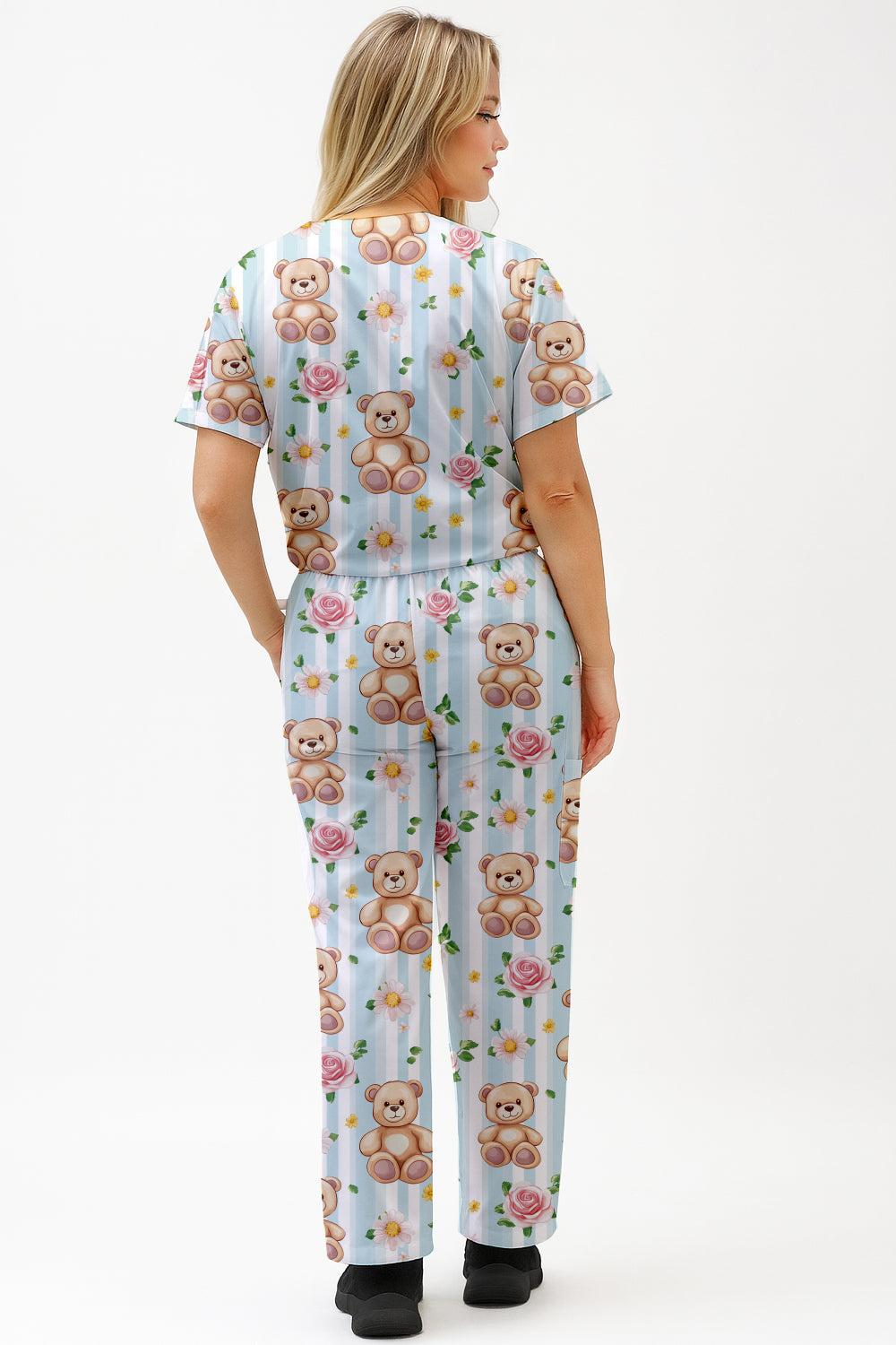 Cute Teddy FLower  Printed  Scrub Set