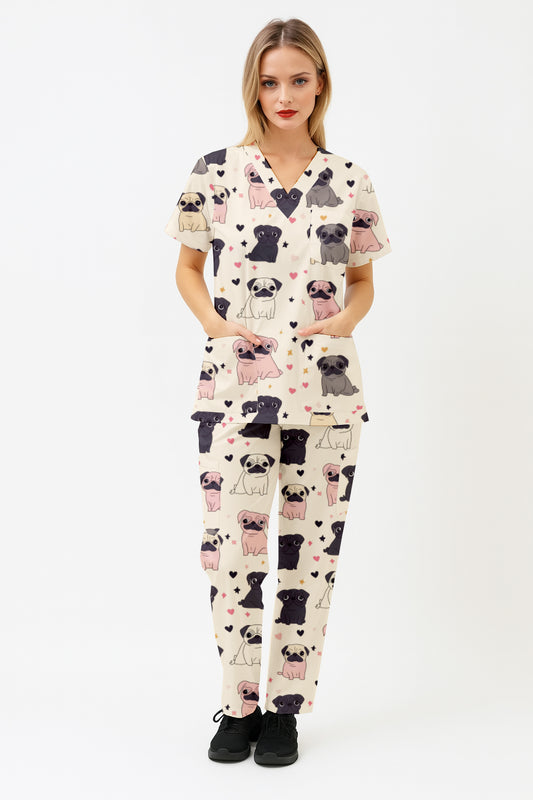 Cute Pug Printed Scrub Set Australia