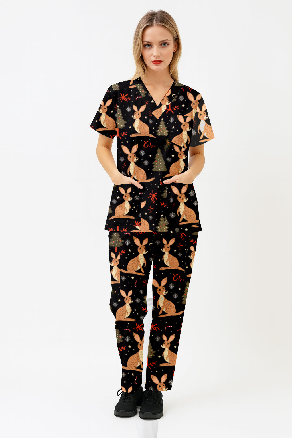 Kangaroo Christmas  Tree Printed  Scrub Set