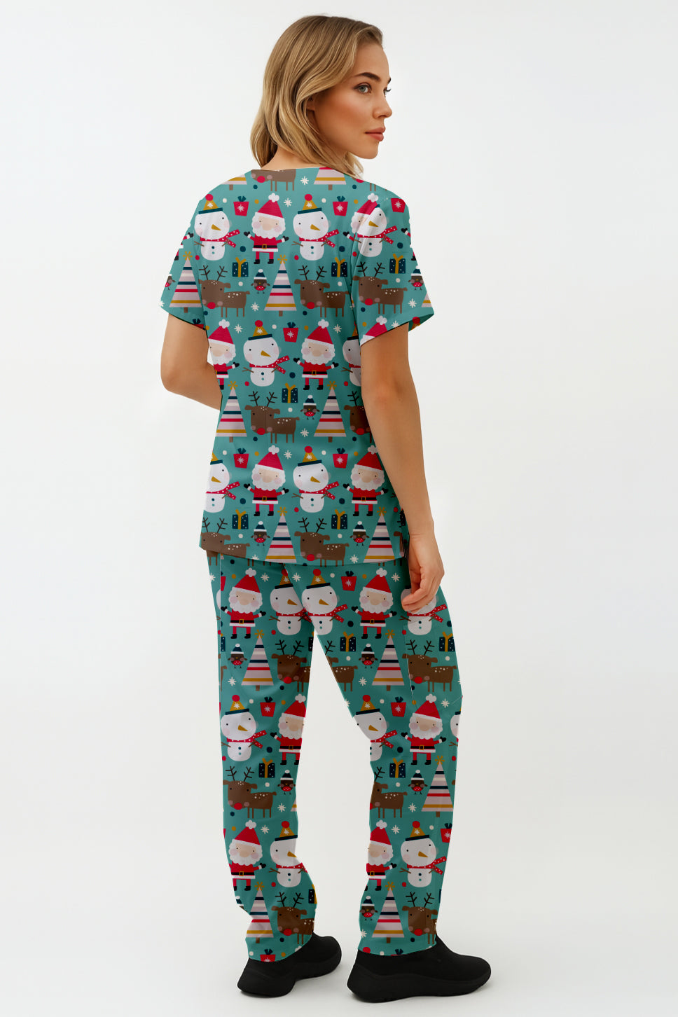 Snowman Santa Christmas Printed Scrub Set