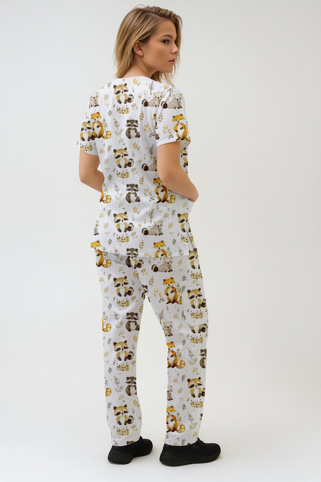 Woodland,Fox, Raccoon Printed  Scrub Set