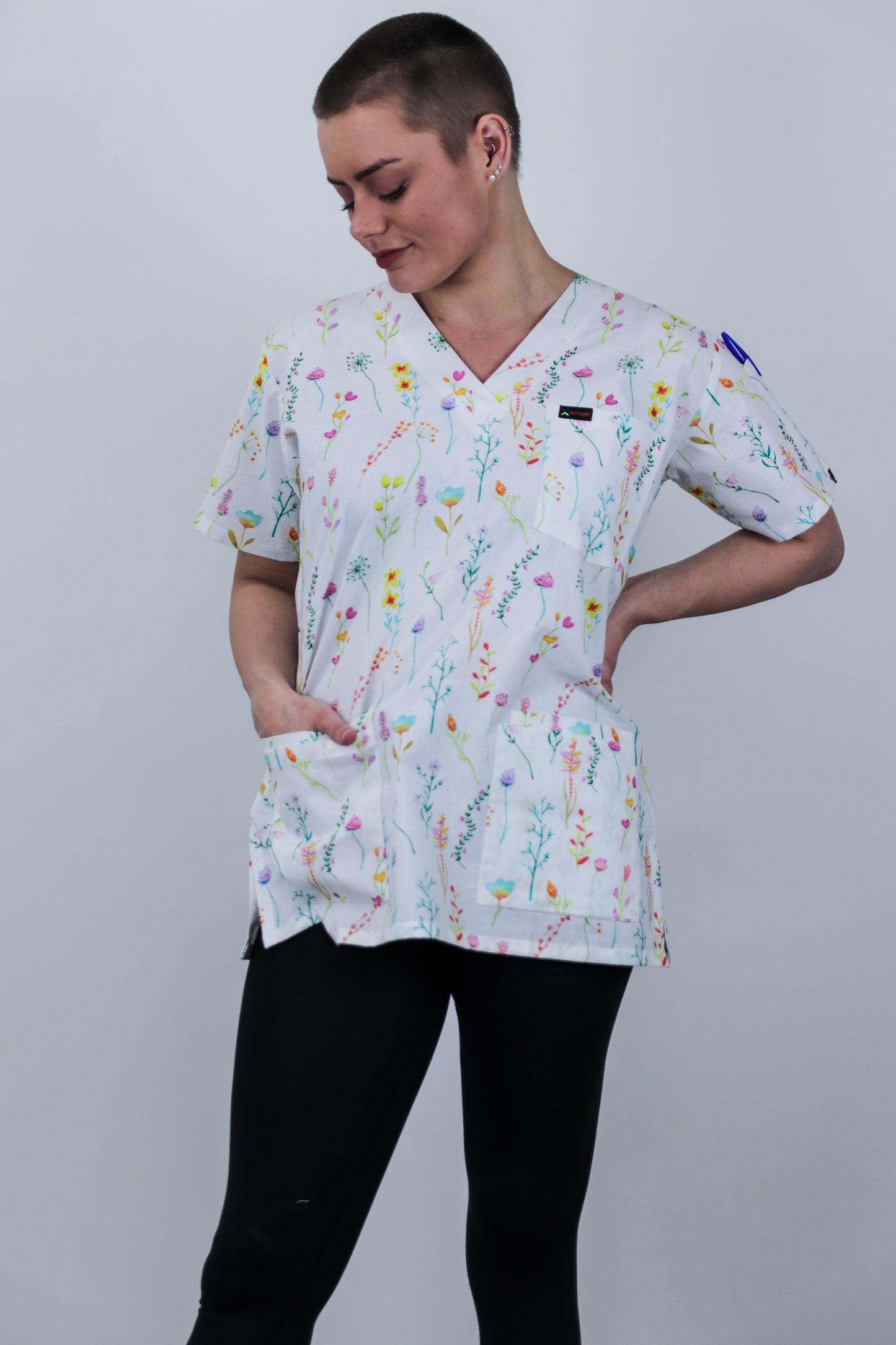 Colourful Floral Printed Womens Cheap Scrub Top Australia Nurse X Suture