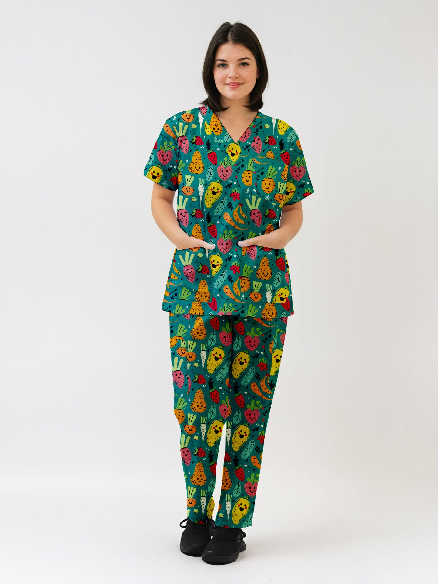 Cute Vegitables Printed  Scrub Set