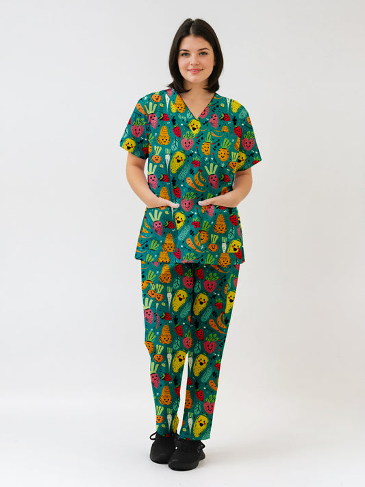 Cute Vegitables Printed  Scrub Set