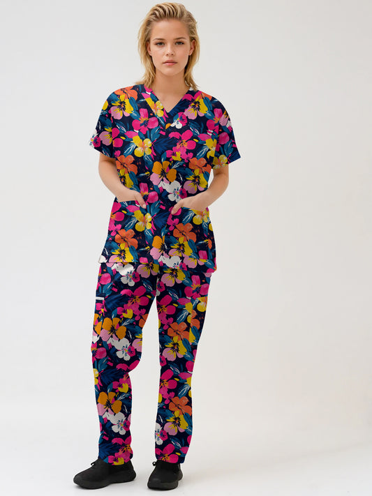 Fun Floral  Scrub Set , Top and Pants 100% Cotton